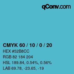 颜色代码: CMYK 60 / 10 / 0 / 20 | qconv.com