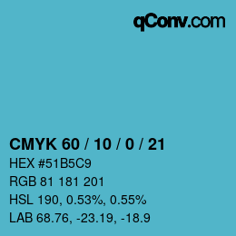 カラーコード: CMYK 60 / 10 / 0 / 21 | qconv.com