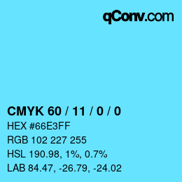 カラーコード: CMYK 60 / 11 / 0 / 0 | qconv.com