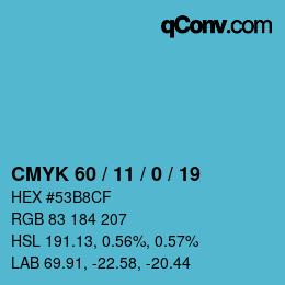 Color code: CMYK 60 / 11 / 0 / 19 | qconv.com