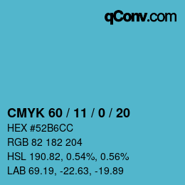 カラーコード: CMYK 60 / 11 / 0 / 20 | qconv.com