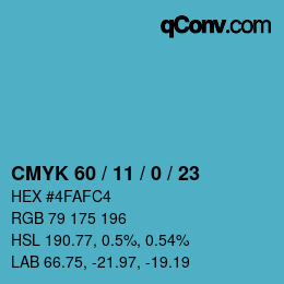 カラーコード: CMYK 60 / 11 / 0 / 23 | qconv.com