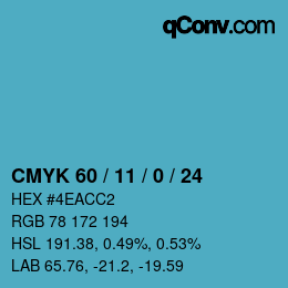 カラーコード: CMYK 60 / 11 / 0 / 24 | qconv.com