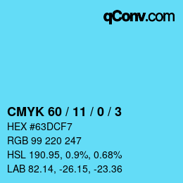 颜色代码: CMYK 60 / 11 / 0 / 3 | qconv.com
