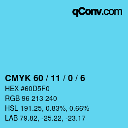 カラーコード: CMYK 60 / 11 / 0 / 6 | qconv.com