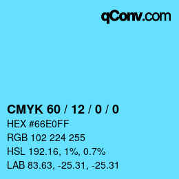 カラーコード: CMYK 60 / 12 / 0 / 0 | qconv.com