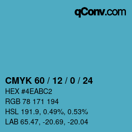 颜色代码: CMYK 60 / 12 / 0 / 24 | qconv.com