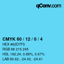 颜色代码: CMYK 60 / 12 / 0 / 4 | qconv.com