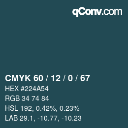 カラーコード: CMYK 60 / 12 / 0 / 67 | qconv.com
