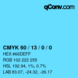 カラーコード: CMYK 60 / 13 / 0 / 0 | qconv.com
