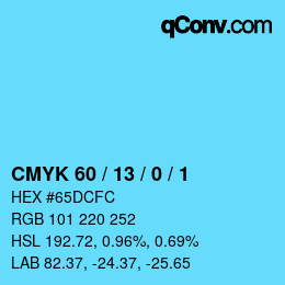 カラーコード: CMYK 60 / 13 / 0 / 1 | qconv.com
