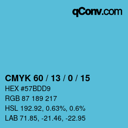 カラーコード: CMYK 60 / 13 / 0 / 15 | qconv.com