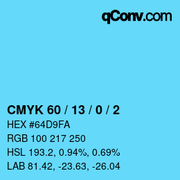 カラーコード: CMYK 60 / 13 / 0 / 2 | qconv.com