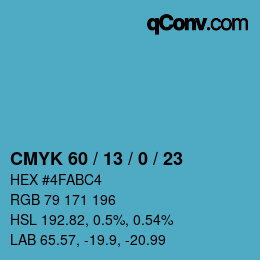 カラーコード: CMYK 60 / 13 / 0 / 23 | qconv.com