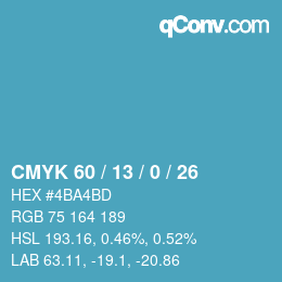 カラーコード: CMYK 60 / 13 / 0 / 26 | qconv.com