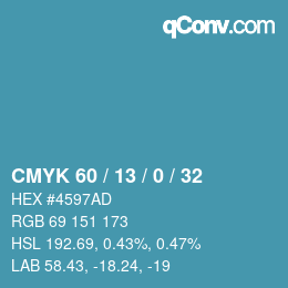 Farbcode: CMYK 60 / 13 / 0 / 32 | qconv.com