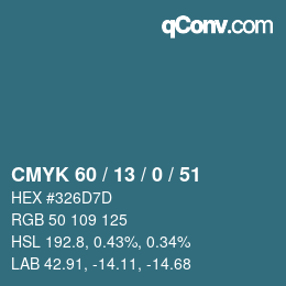 颜色代码: CMYK 60 / 13 / 0 / 51 | qconv.com
