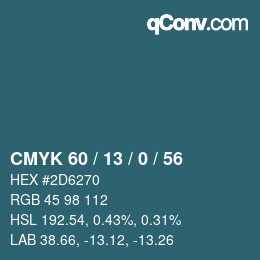 カラーコード: CMYK 60 / 13 / 0 / 56 | qconv.com