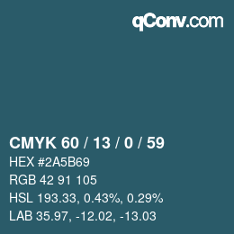 Color code: CMYK 60 / 13 / 0 / 59 | qconv.com