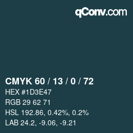Color code: CMYK 60 / 13 / 0 / 72 | qconv.com