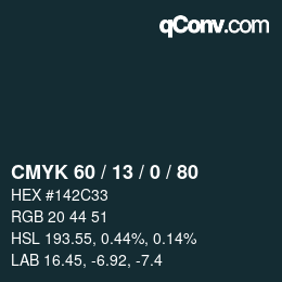 颜色代码: CMYK 60 / 13 / 0 / 80 | qconv.com