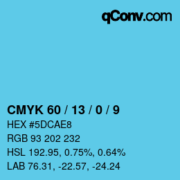 颜色代码: CMYK 60 / 13 / 0 / 9 | qconv.com