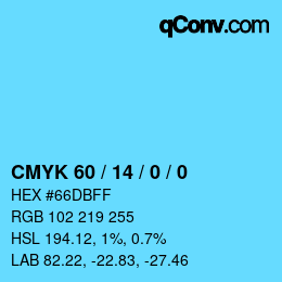 カラーコード: CMYK 60 / 14 / 0 / 0 | qconv.com