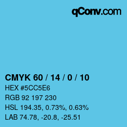 カラーコード: CMYK 60 / 14 / 0 / 10 | qconv.com