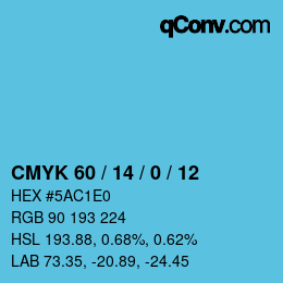 カラーコード: CMYK 60 / 14 / 0 / 12 | qconv.com