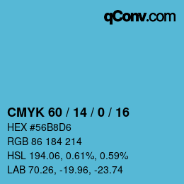 カラーコード: CMYK 60 / 14 / 0 / 16 | qconv.com