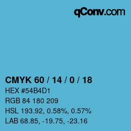 Color code: CMYK 60 / 14 / 0 / 18 | qconv.com