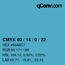 Color code: CMYK 60 / 14 / 0 / 22 | qconv.com