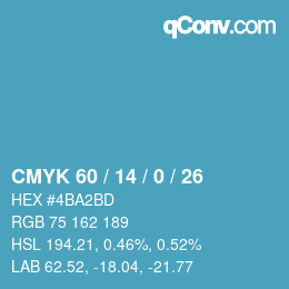 カラーコード: CMYK 60 / 14 / 0 / 26 | qconv.com
