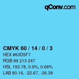 カラーコード: CMYK 60 / 14 / 0 / 3 | qconv.com