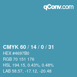 Color code: CMYK 60 / 14 / 0 / 31 | qconv.com