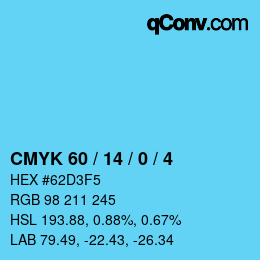 カラーコード: CMYK 60 / 14 / 0 / 4 | qconv.com