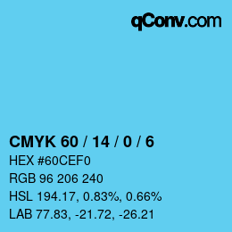 颜色代码: CMYK 60 / 14 / 0 / 6 | qconv.com