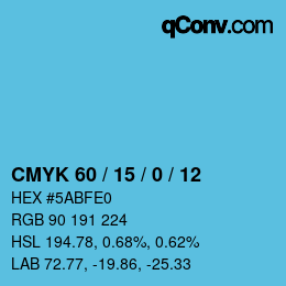 カラーコード: CMYK 60 / 15 / 0 / 12 | qconv.com