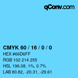 カラーコード: CMYK 60 / 16 / 0 / 0 | qconv.com