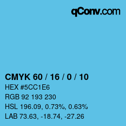 颜色代码: CMYK 60 / 16 / 0 / 10 | qconv.com