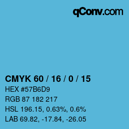 カラーコード: CMYK 60 / 16 / 0 / 15 | qconv.com