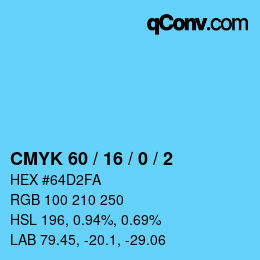 颜色代码: CMYK 60 / 16 / 0 / 2 | qconv.com