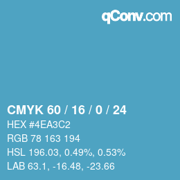 カラーコード: CMYK 60 / 16 / 0 / 24 | qconv.com