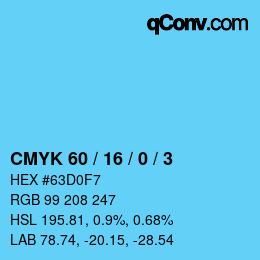 カラーコード: CMYK 60 / 16 / 0 / 3 | qconv.com