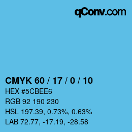 カラーコード: CMYK 60 / 17 / 0 / 10 | qconv.com