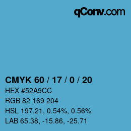 カラーコード: CMYK 60 / 17 / 0 / 20 | qconv.com