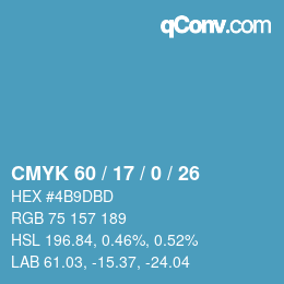 Color code: CMYK 60 / 17 / 0 / 26 | qconv.com