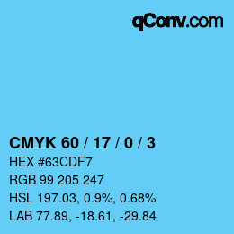 カラーコード: CMYK 60 / 17 / 0 / 3 | qconv.com