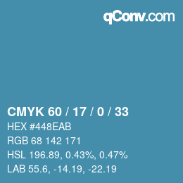Color code: CMYK 60 / 17 / 0 / 33 | qconv.com