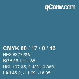 カラーコード: CMYK 60 / 17 / 0 / 46 | qconv.com